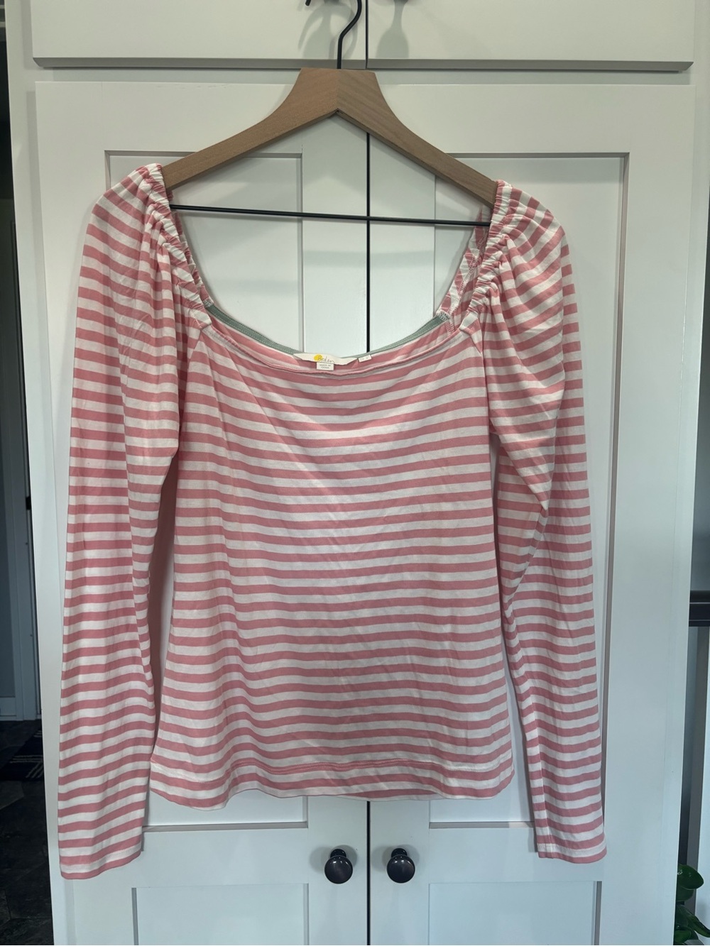 Boden Pink White Striped Off-Shoulder Long Sleeve Top Womens 8